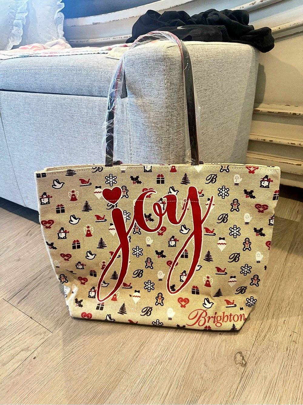 Brighton Joy Christmas Tote Bag in Cream & Red